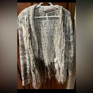 Free People Textured  opened front fringed Gray Cardigan